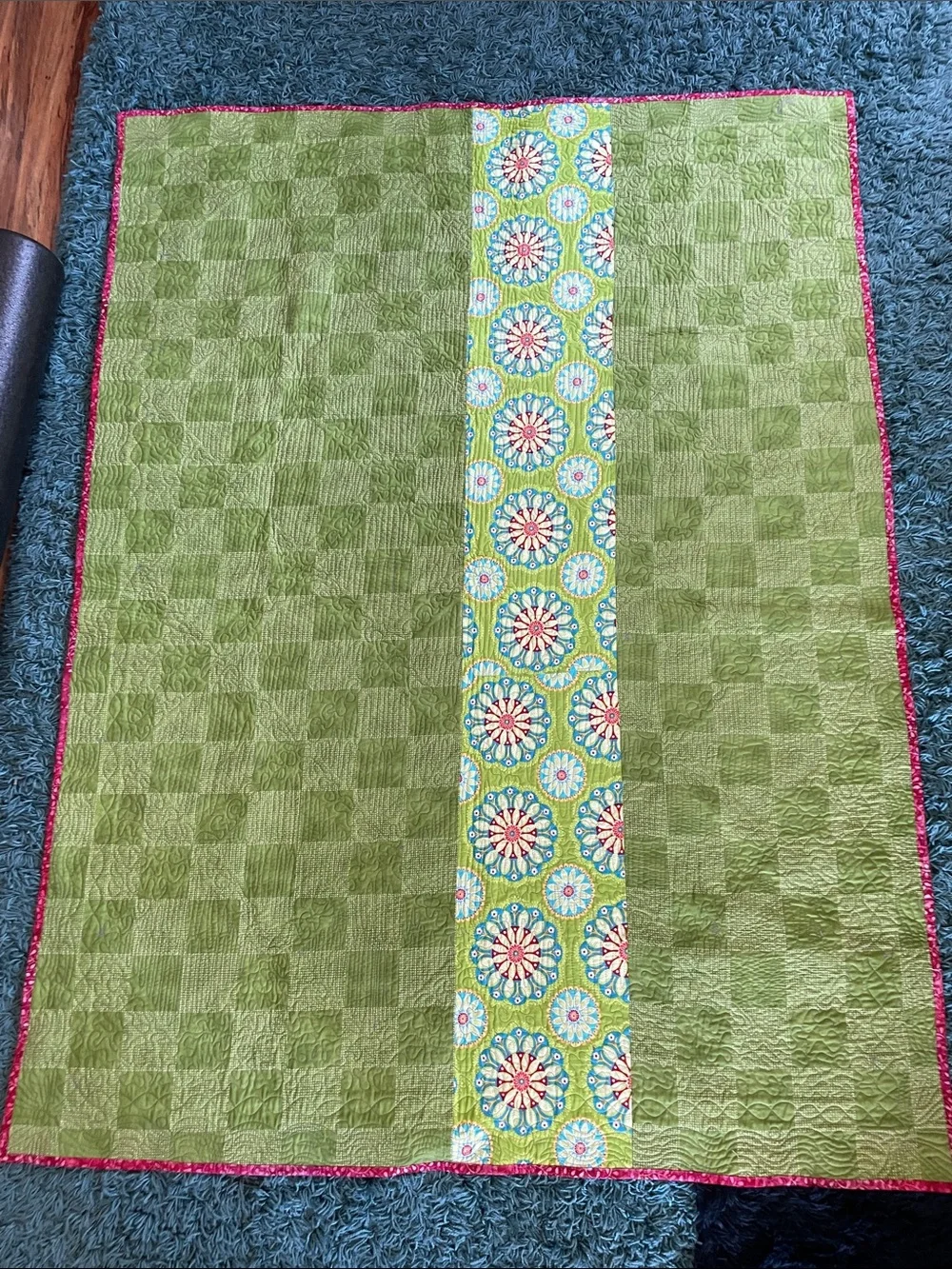Vibrant Patchwork hand made Diamond Quilt in Purple and green- size 65” x 48”